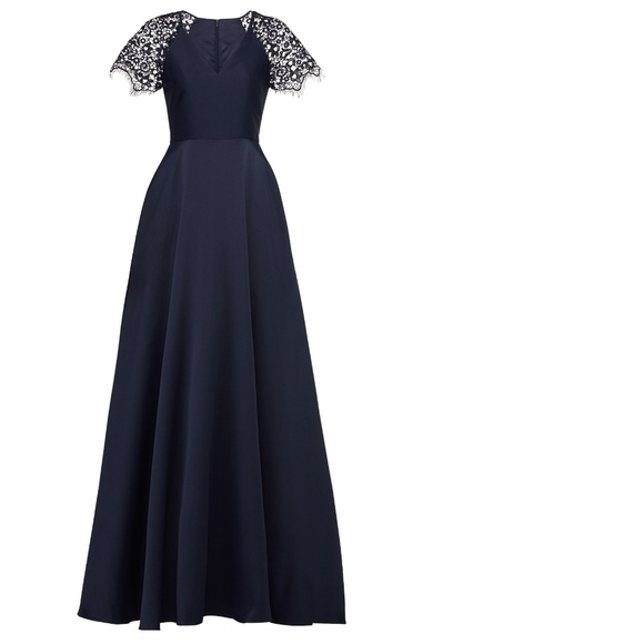 New ML Monique Lhuillier  Navy Lace Sleeve gown - Picture 8 of 8